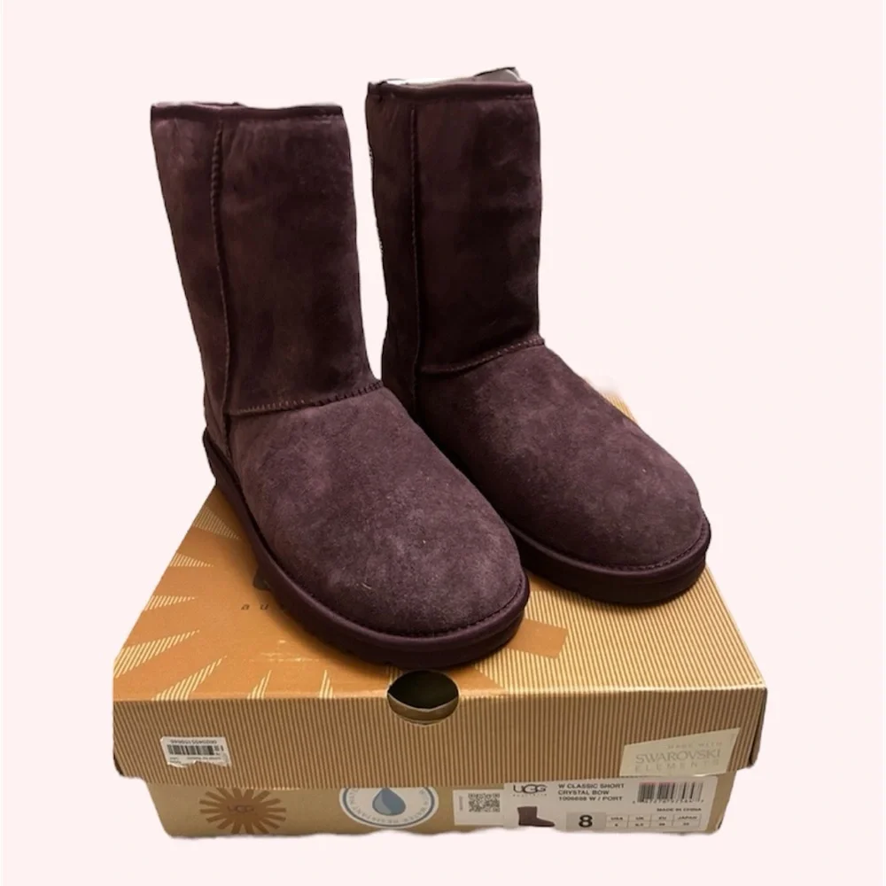 UGG Women's Purple Suede Tall Boots with Rhinestone Bows